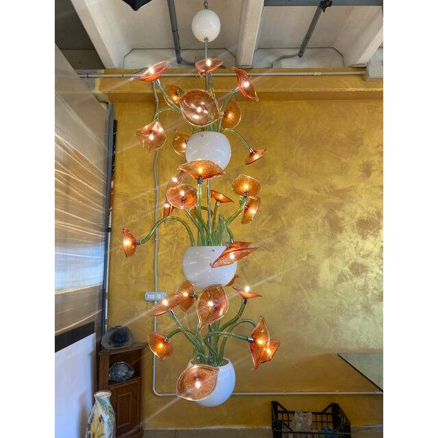 Contemporary flowers murano glass cascade chandelier