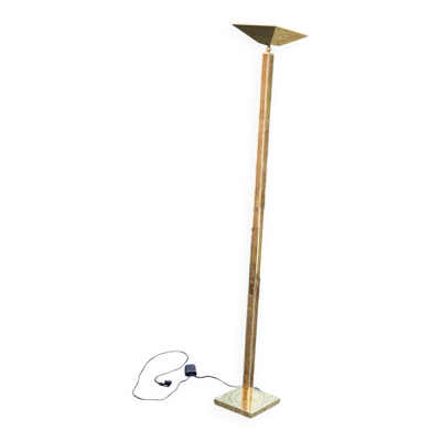 Lampadaire carré art déco halogène vintage en laiton doré