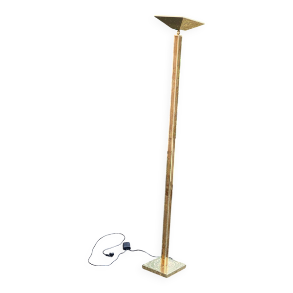 Lampadaire carré art déco halogène vintage en laiton doré — Beyit