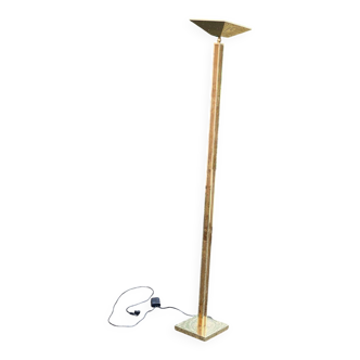 Square Art Deco vintage halogen floor lamp in gilded brass