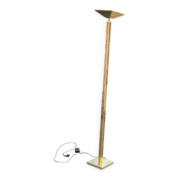 Lampadaire carré art déco halogène vintage en laiton doré