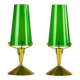 Pair of Brass & Green Glass Candleholders — Gunnar Ander for Ystad-Metall, Sweden, 1960s