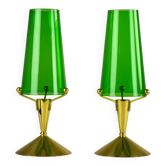 Pair of Brass & Green Glass Candleholders — Gunnar Ander for Ystad-Metall, Sweden, 1960s