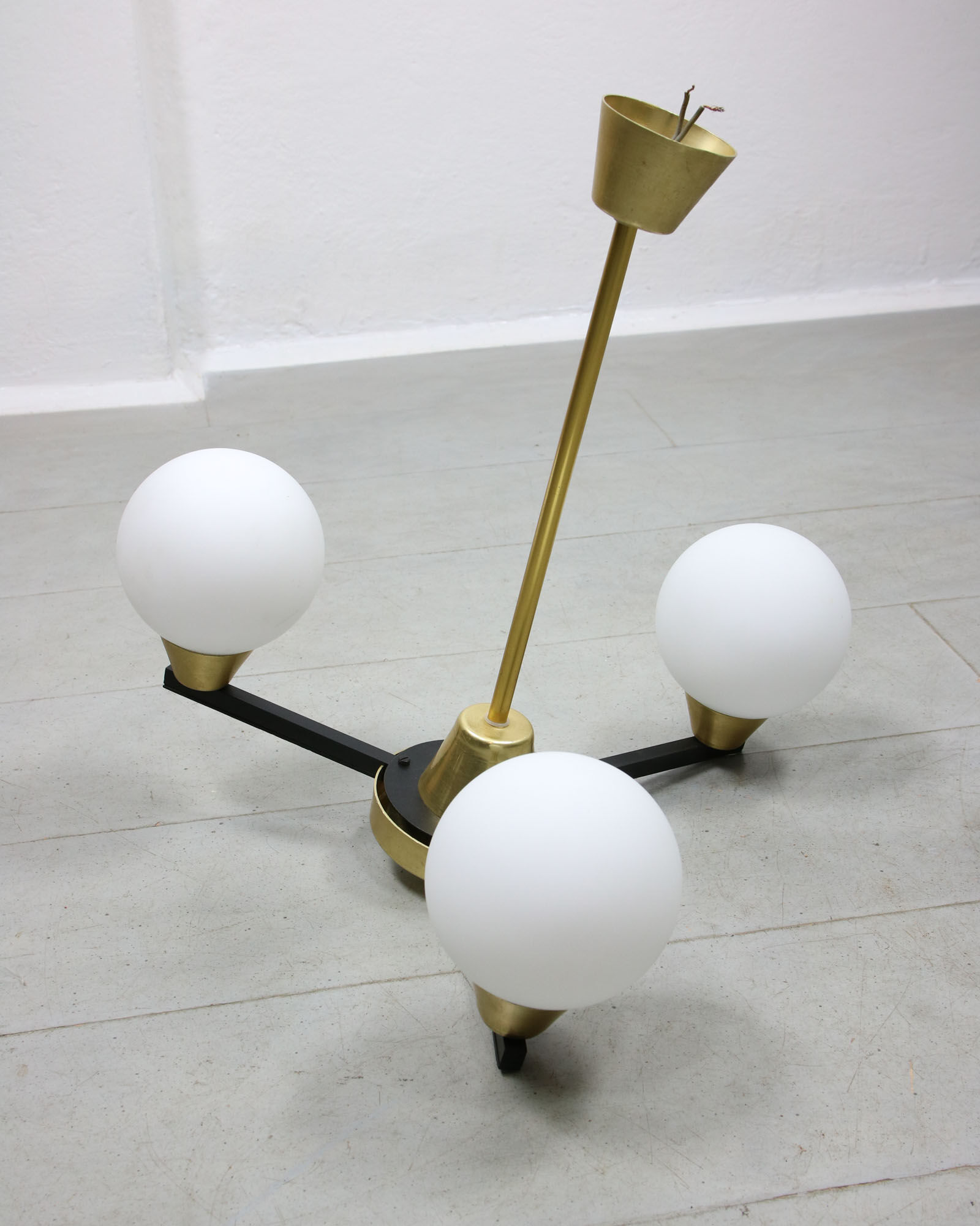 Vintage Italian Metal and Opaline Glass Chandelier