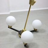 Vintage Italian Metal and Opaline Glass Chandelier