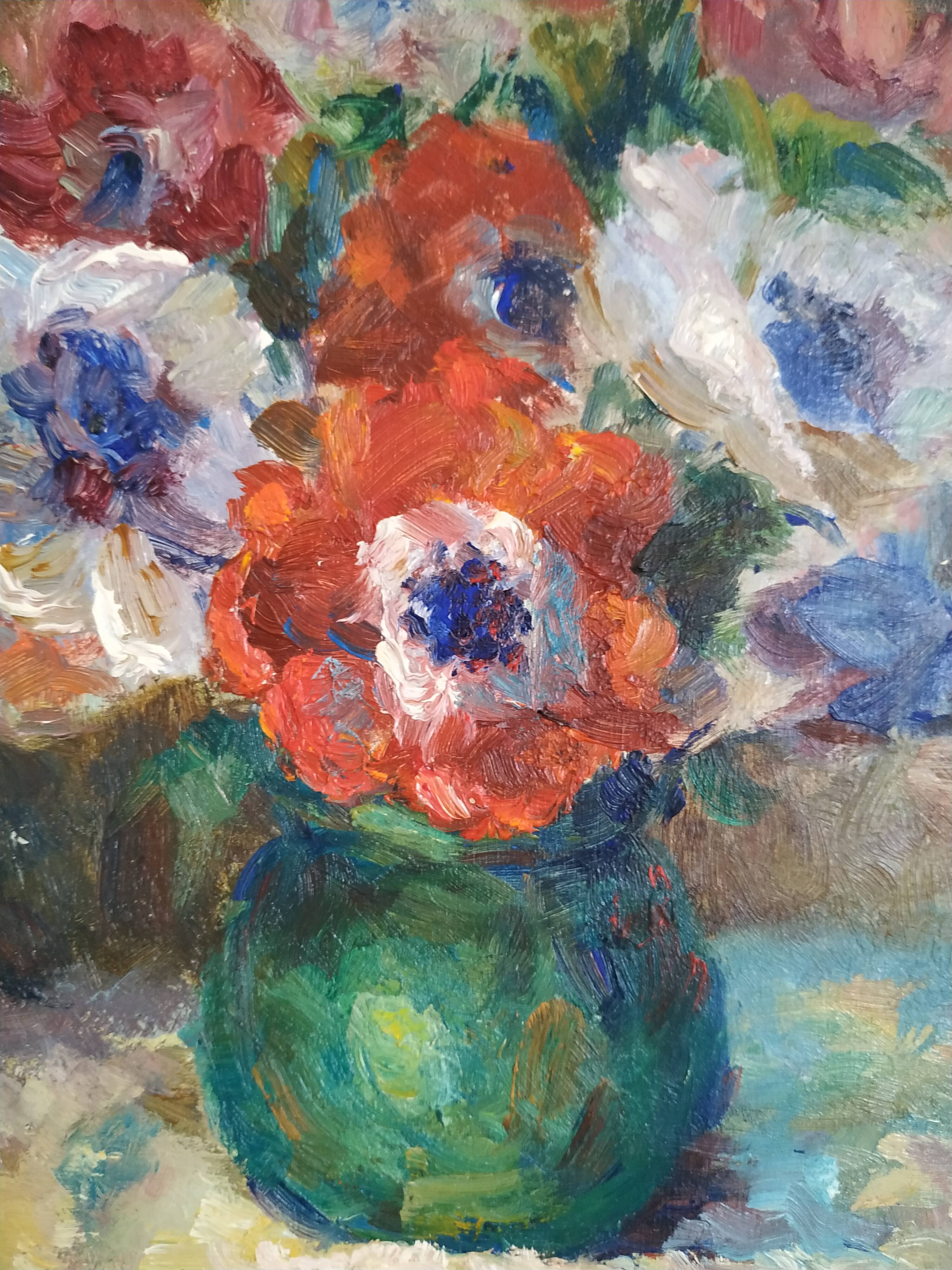 Victor Ferreri's bouquet of anemones oil on panel