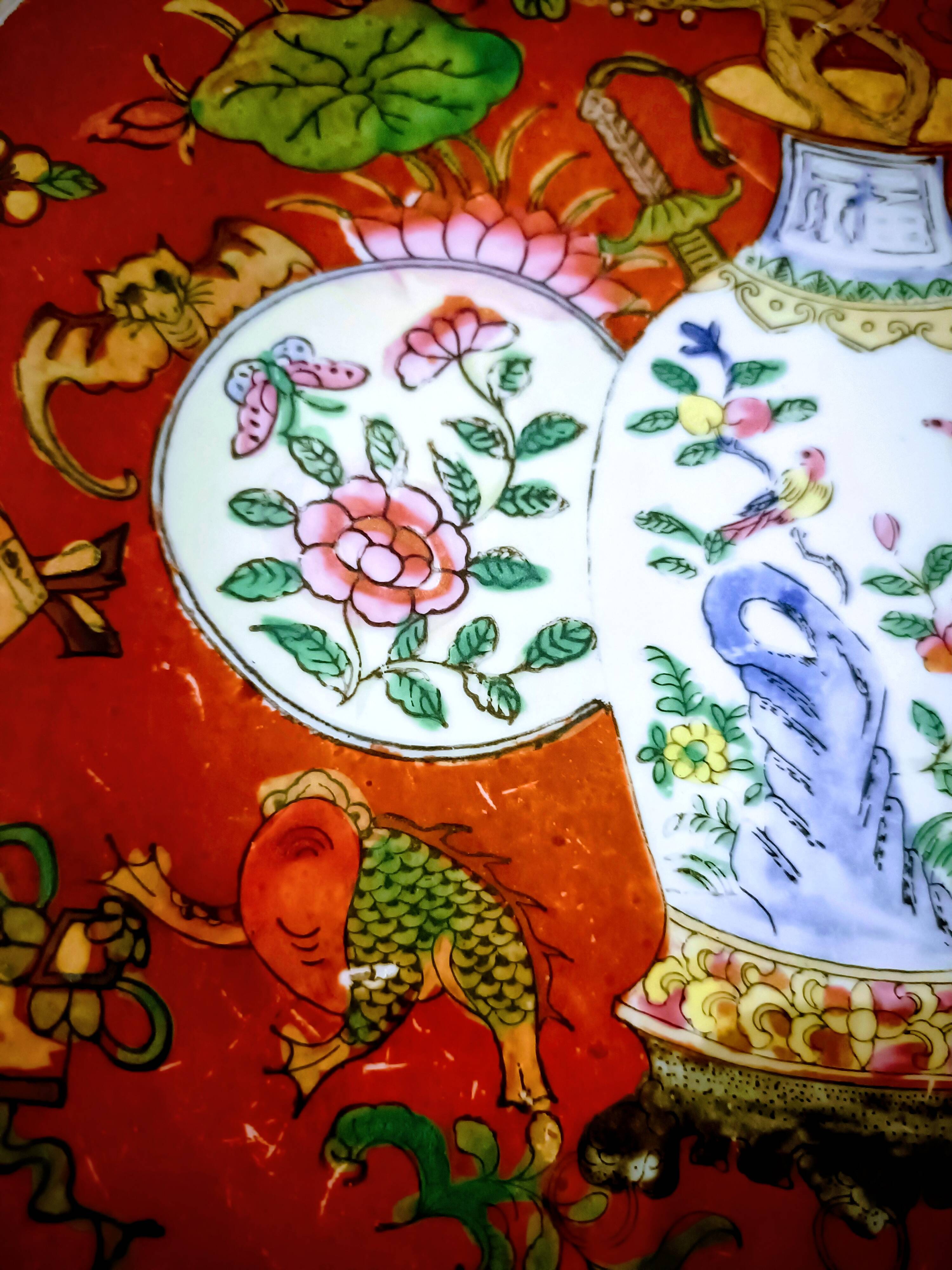 Antique cloisonné porcelain plate