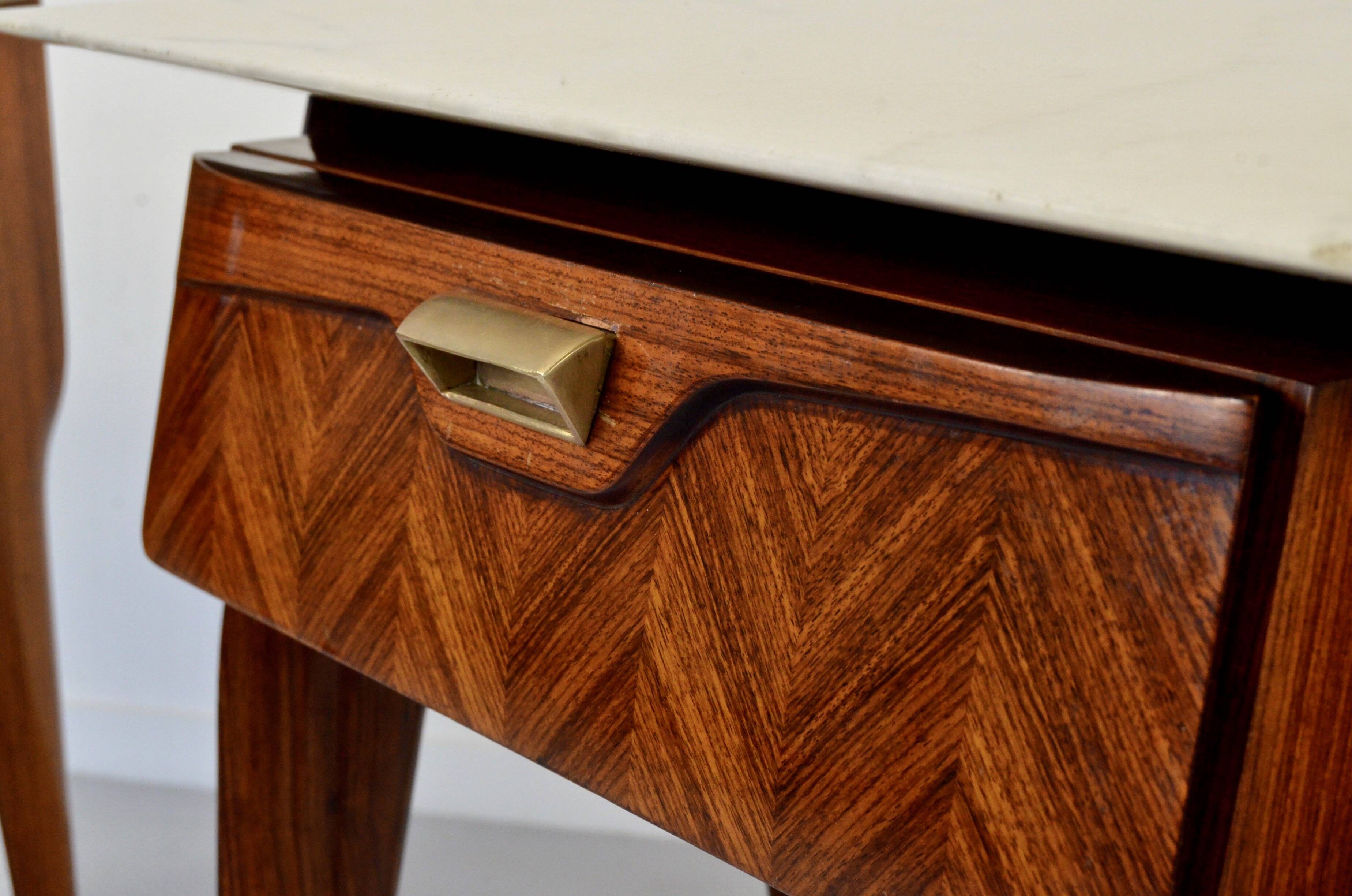 Set of 2 Italian Midcentury Rosewood and carrara bedsides tables