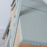 Travailleuse en bois relookée boite à couture porte-plantes , vintage , années 50, pieds compas