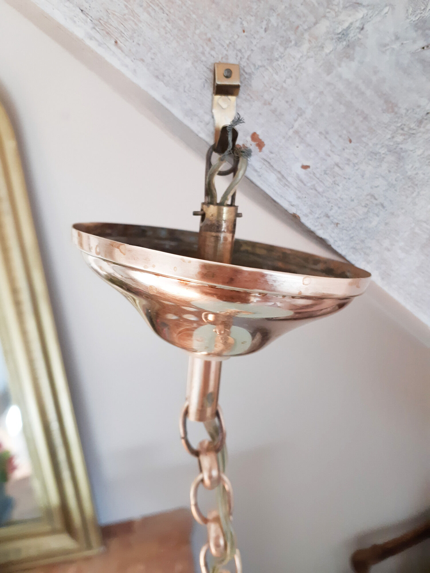 Vintage ceiling lamp suspension in glass, blue, 50s