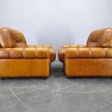 Pair of modern Italian armchairs from the mid-20th century, cognac leather, 1970.
