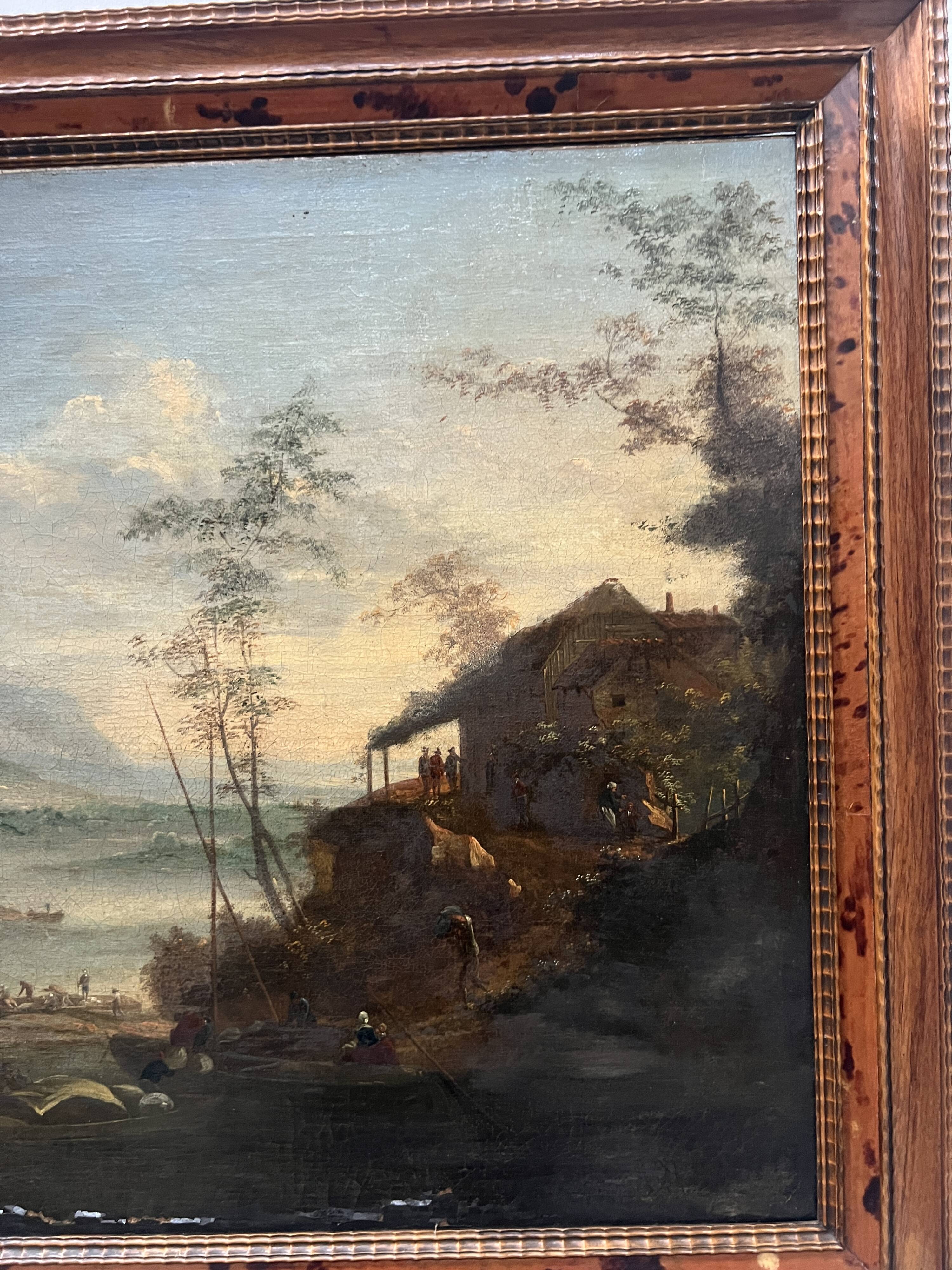 Oil on canvas "Seascape and Mountains" 19th century