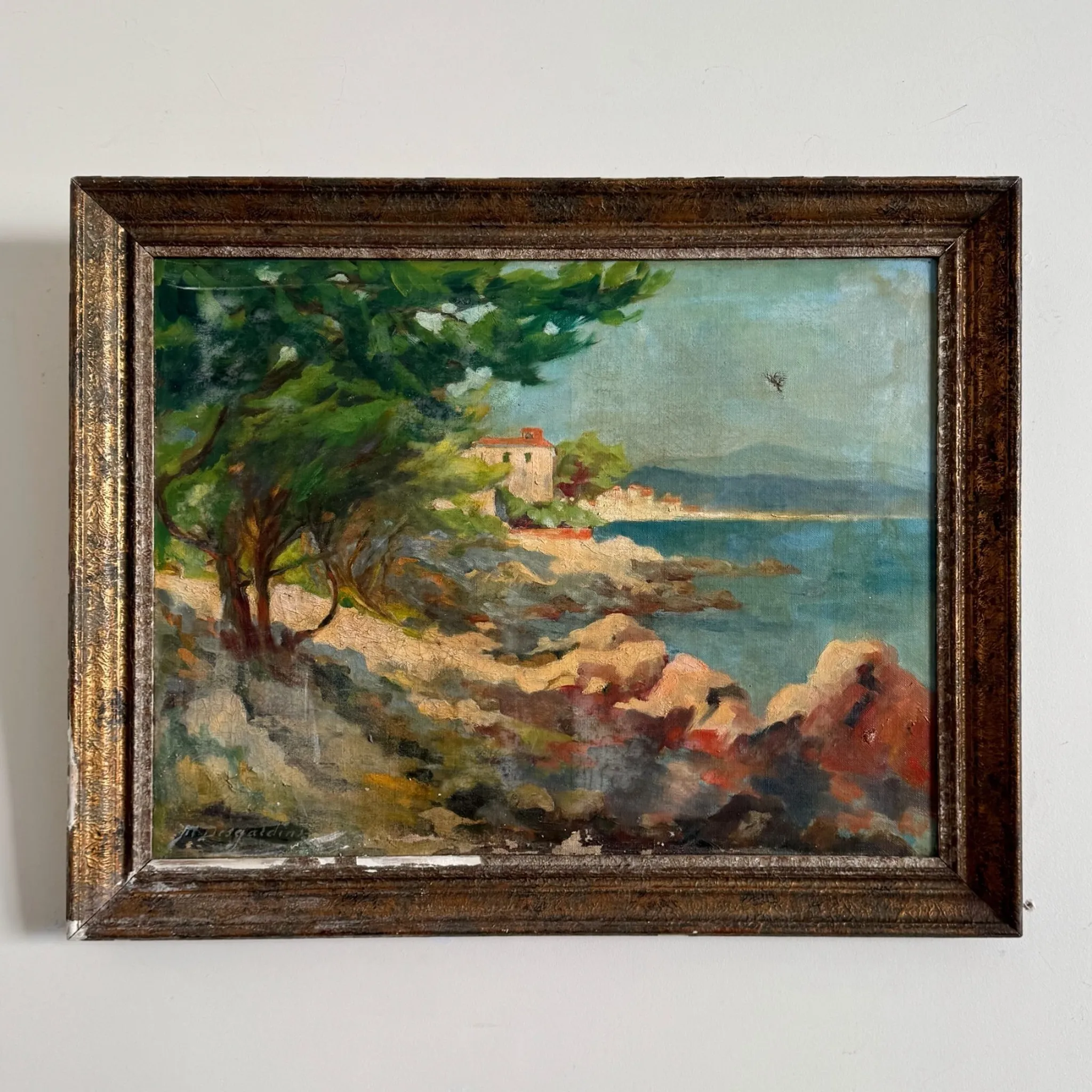 Oil on canvas The Pointe de Bacon in Antibes by M. Desgardins