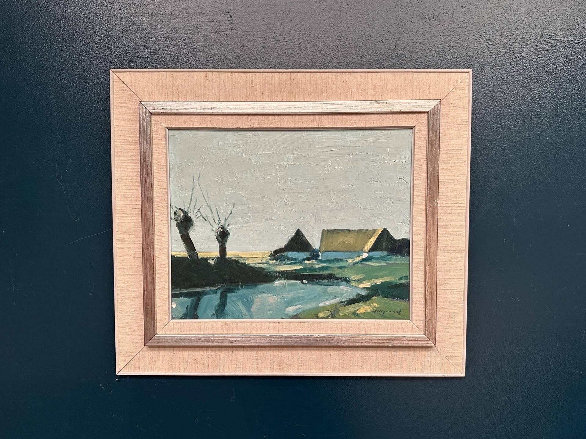Swedish Oil on Canvas – “Farm by the Lake” by Bengt Hillgrund