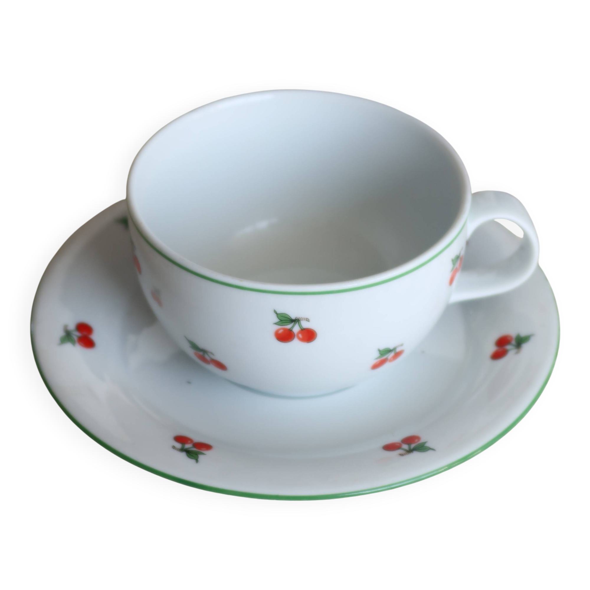 Vintage porcelain cup and saucer - Cherry pattern