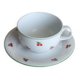 Vintage porcelain cup and saucer - Cherry pattern