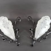 Pair of Wrought Iron Wall Lights by Degué, Art Deco, France, c. 1930