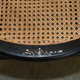 Four antique Regency bergère chairs with mother-of-pearl inlay.