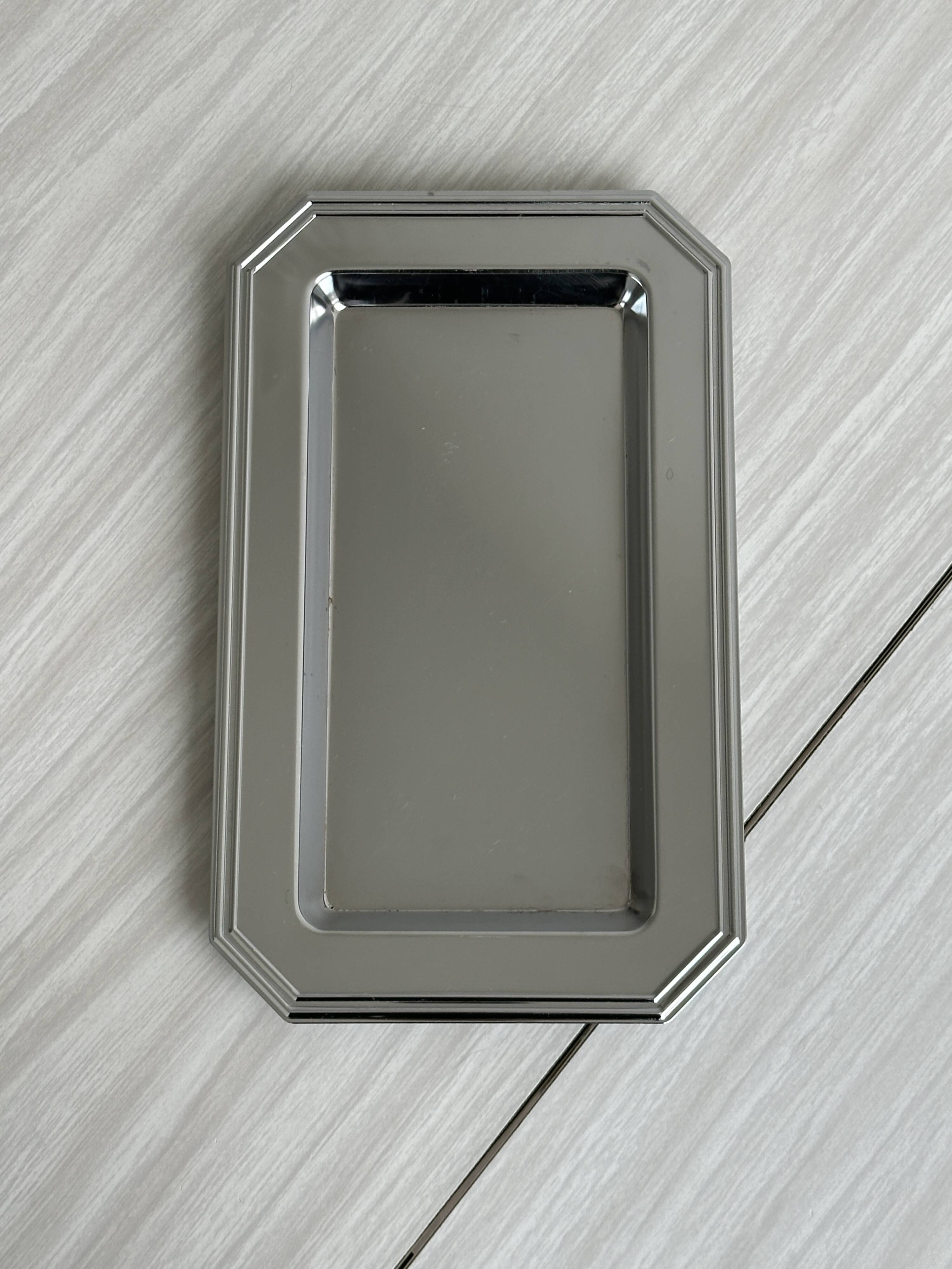 Small rectangular vintage tray made of lightweight metal