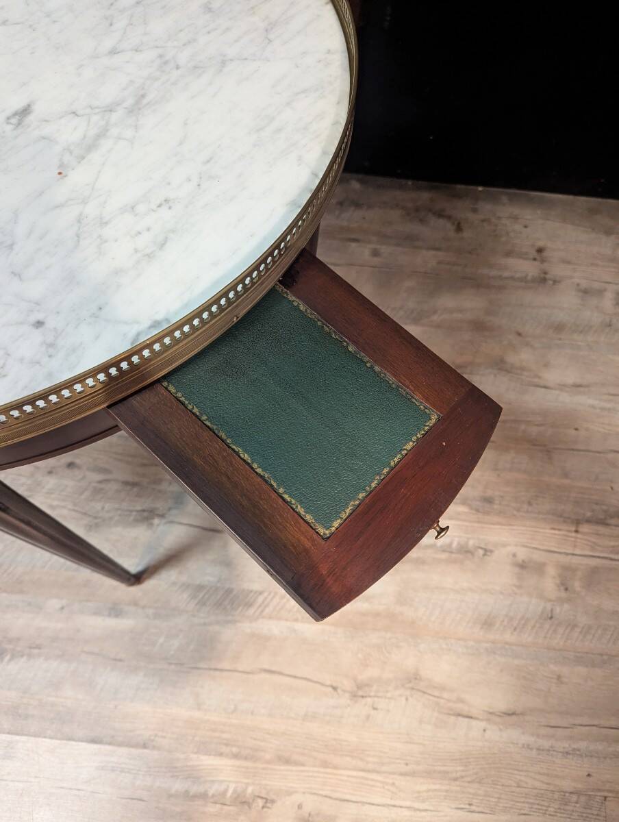 Mahogany bouillotte table, marble top