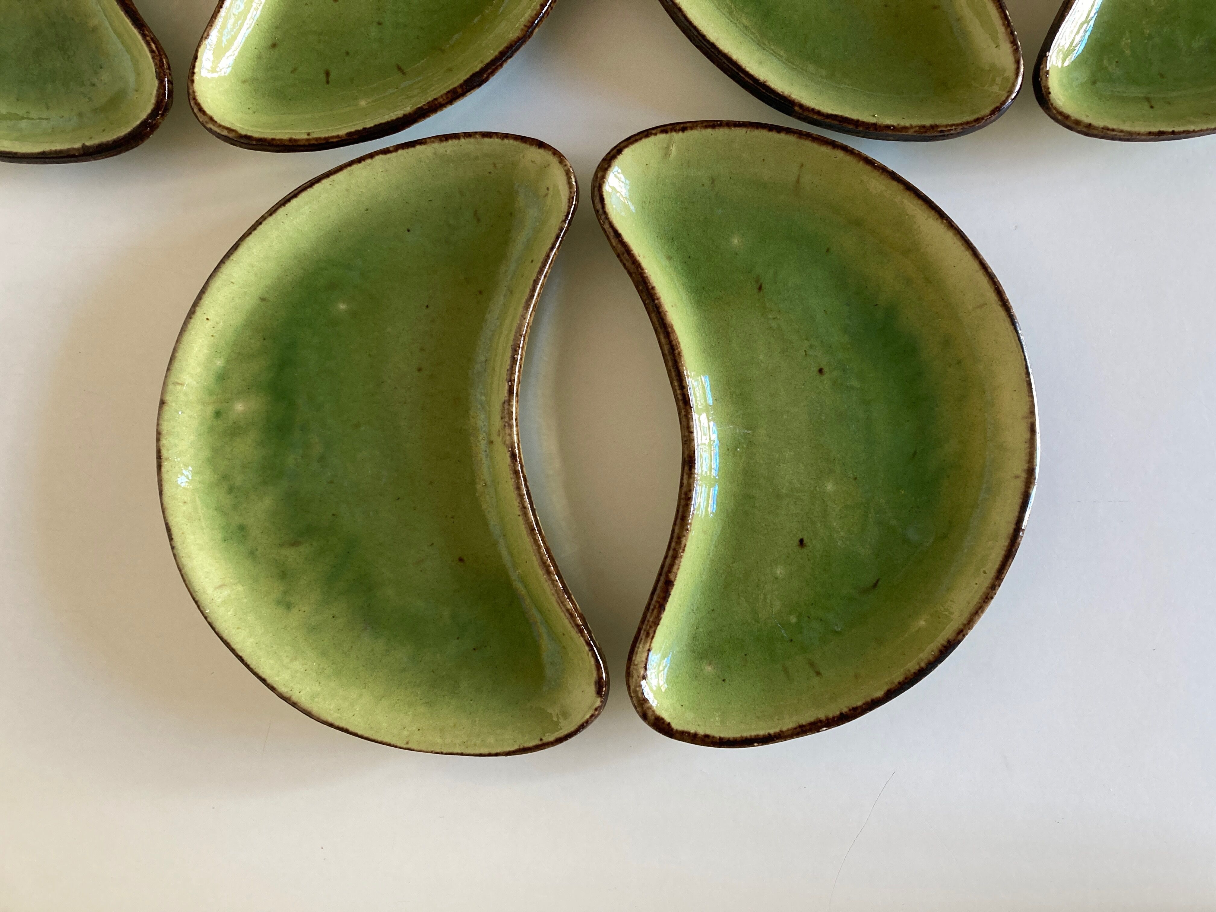 Set of 6 plates of green glazed earth Etienne Noël in Dieulefit 1950