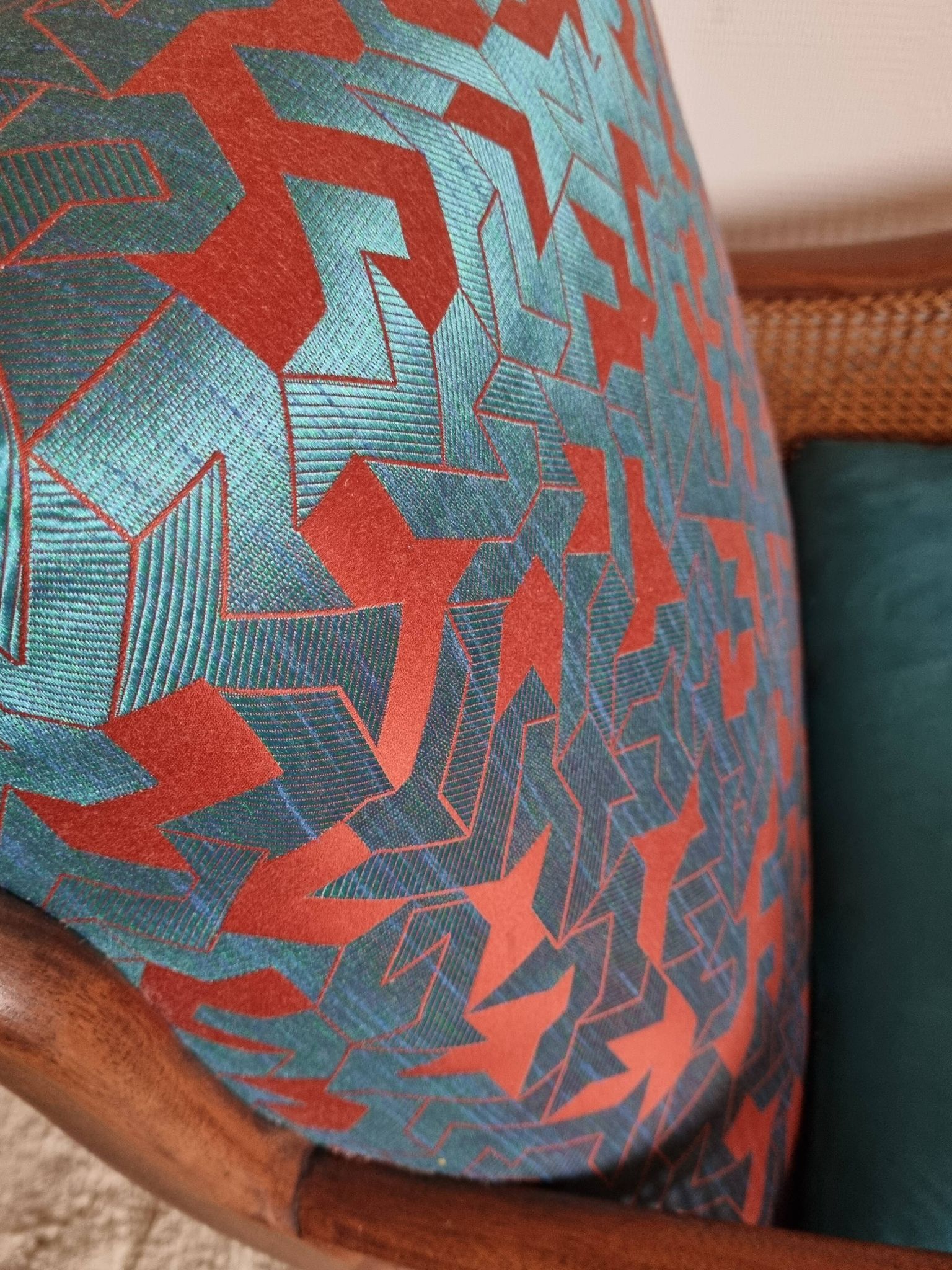 Bridge armchair in wood and cane from the 1950s.