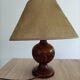 Vintage table lamp in turned wood and fabric lampshade
