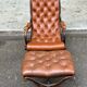 Brown leather Chesterfield pouffe footstool from the 1970s.