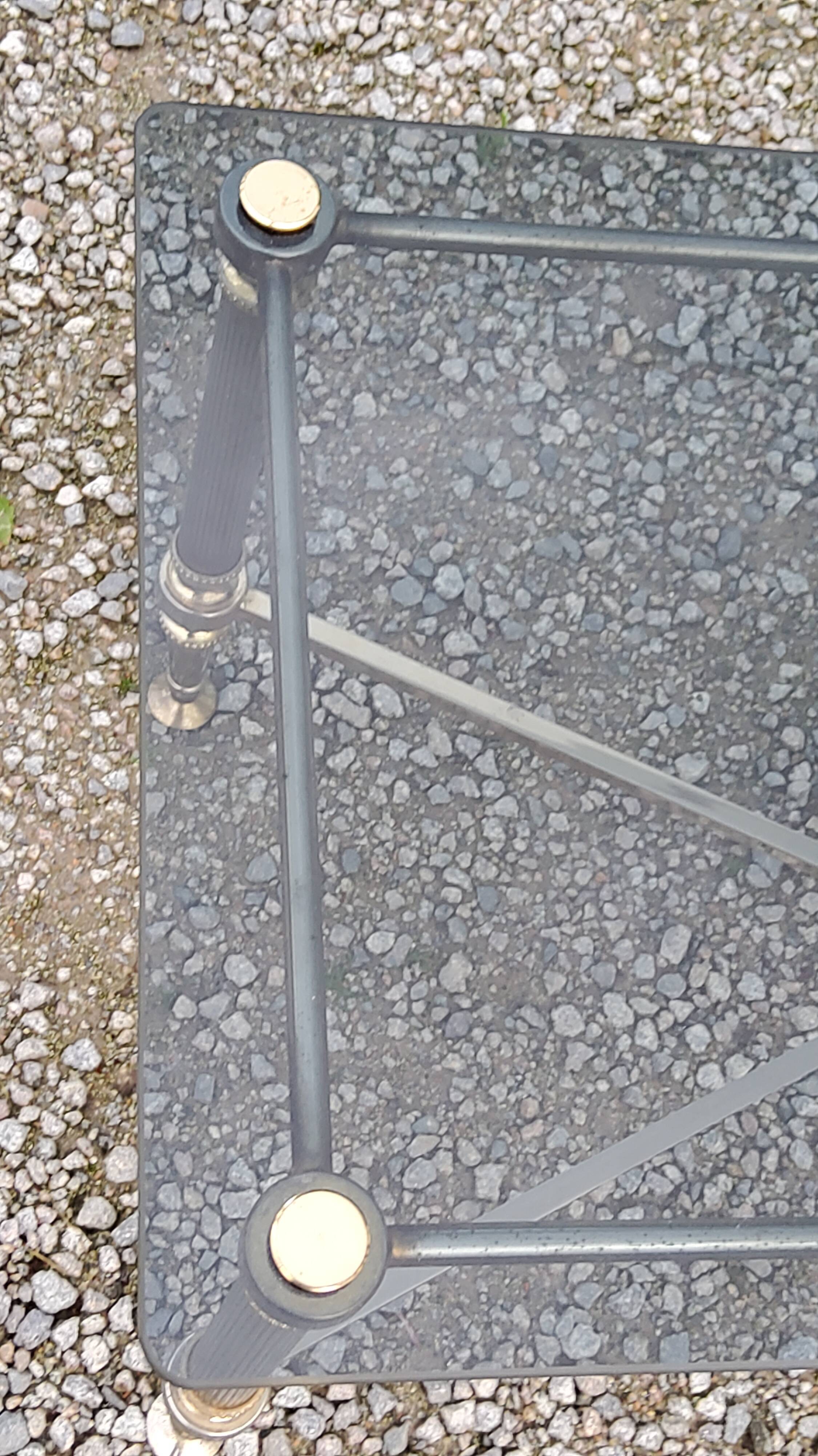 Coffee table of the 70s in neo-classical style gilded metal base and chrome smoked glass top