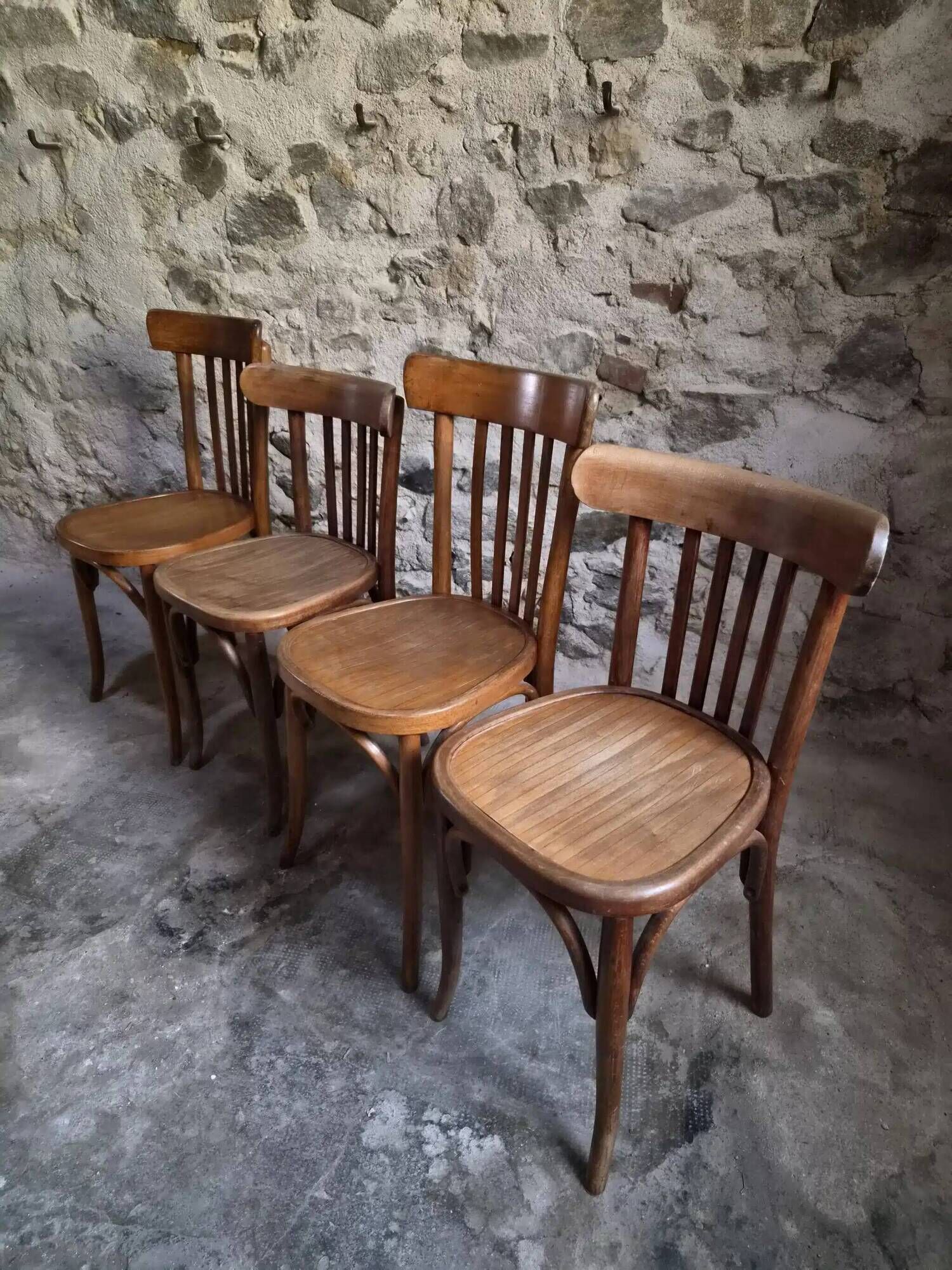Set of 4 antique French bistro chairs by Mahieu & Guillaume, circa 1930.