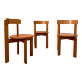Lot de 3 chaises en bois hêtre massif design des années 70 vintage
