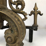 Lot of a pair of chenets and front of gilded bronze fireplace, nineteenth