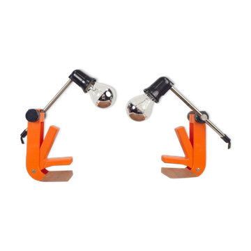 Type 2323 Revue Clamp Lamps Orange Clip Lamp, 1970, Set of 2