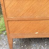 Vintage chest of drawers with compass feet oak-plated façade to restore or repaint.