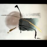 Peinture sur verre aquarelle et or abstraction important encadrement