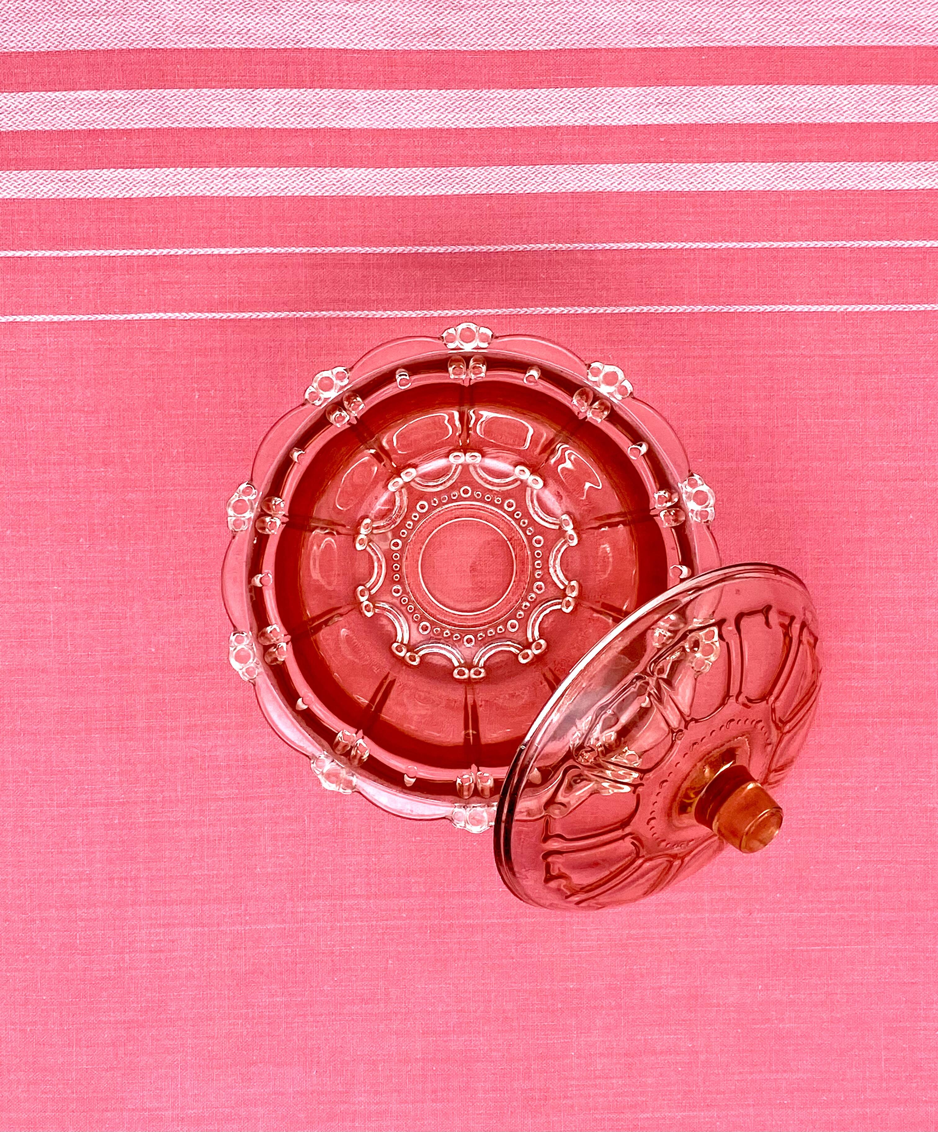 Sugar pot in worked pink glass