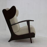1940s large wing chair in wool boucle, restored