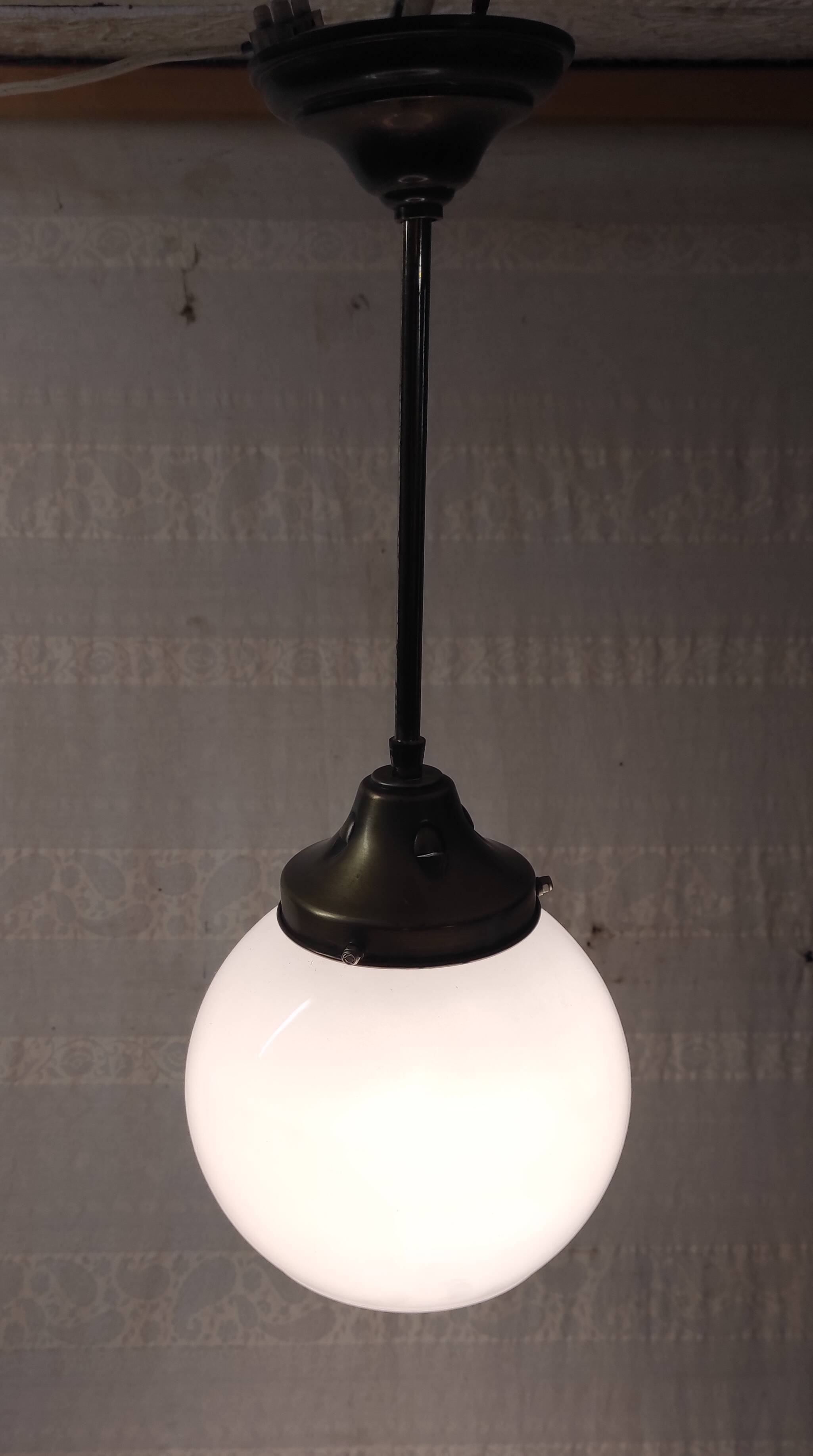 Art Deco pendant light in brass and opaline - mid-20th century