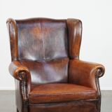 Vintage sheep leather wingback chair