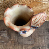 Vintage Beige Glazed Terracotta Vase with Relief Flower Decoration