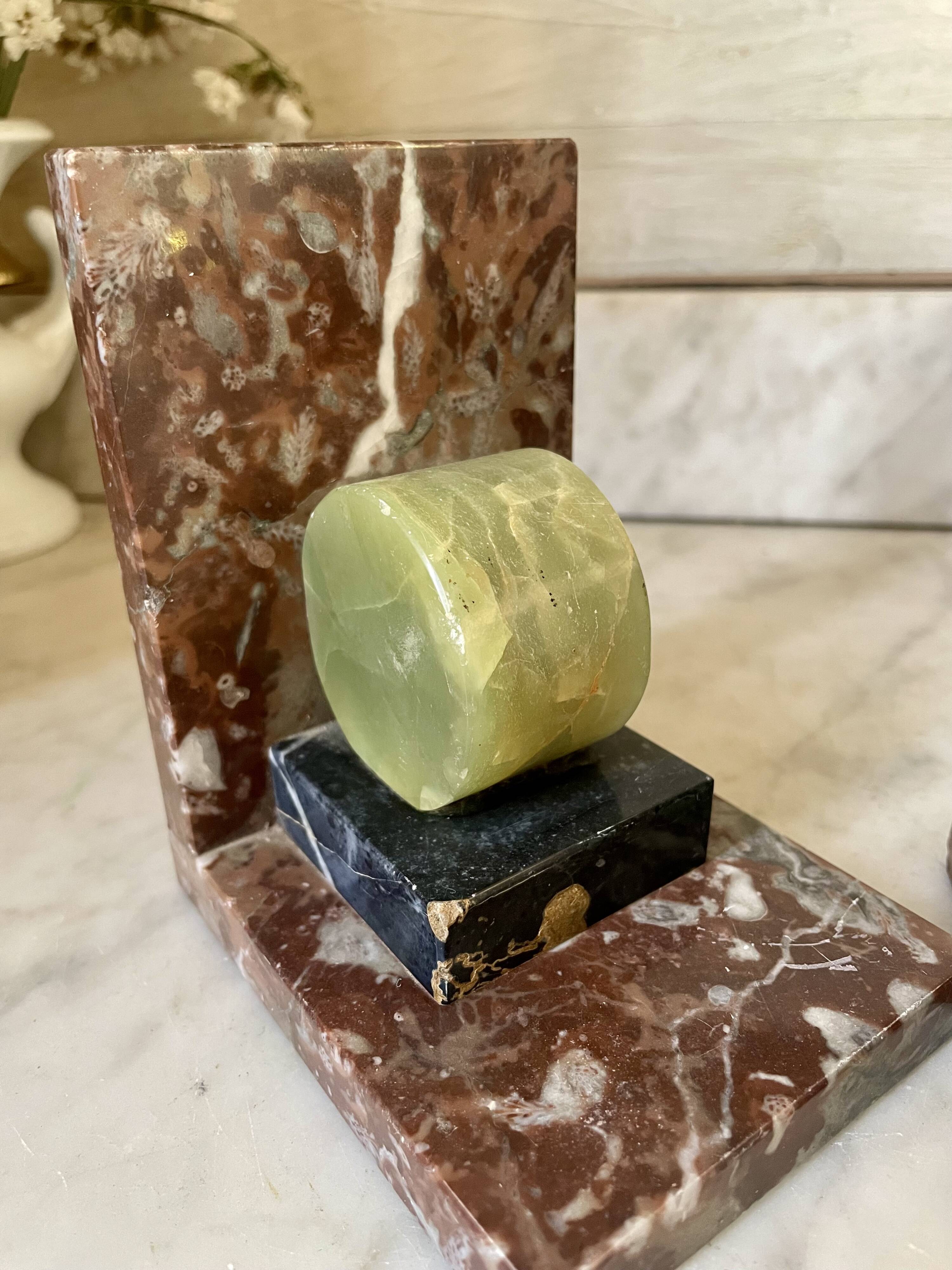 pair of marble and onyx Art Deco bookends