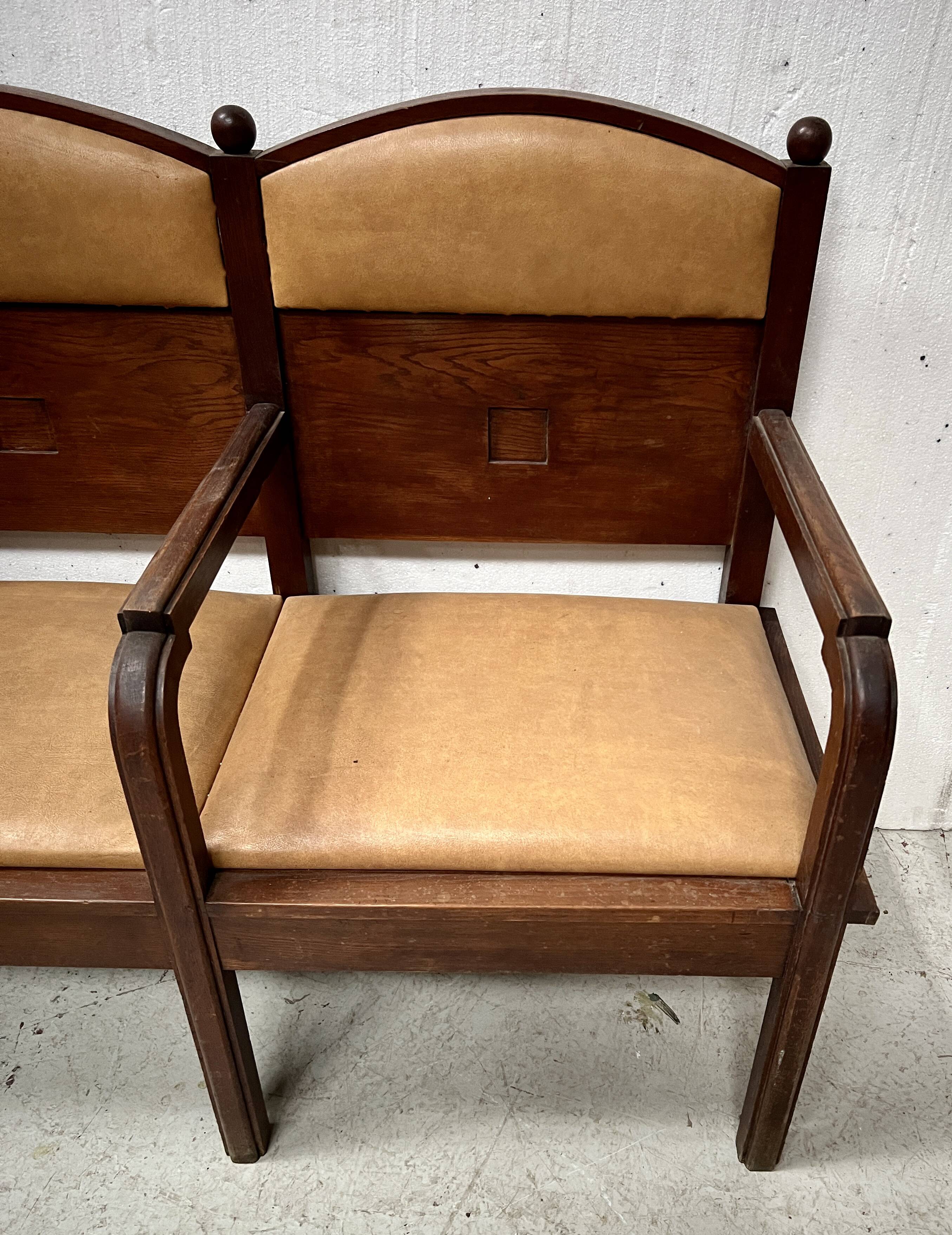 Art Deco two-seater bench in solid mahogany, 20th century.