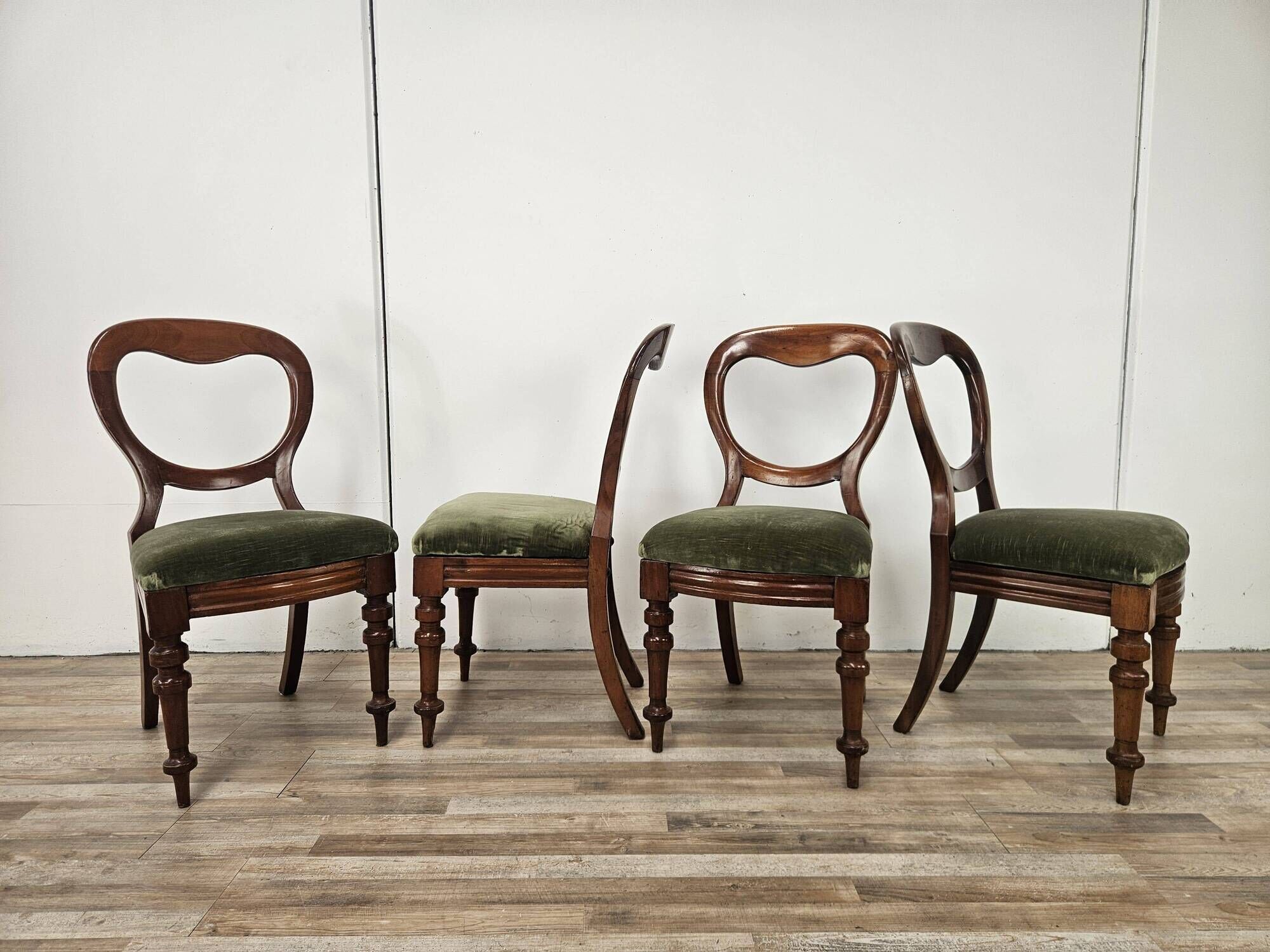 Four solid wood chairs with fabric seats, late 19th century