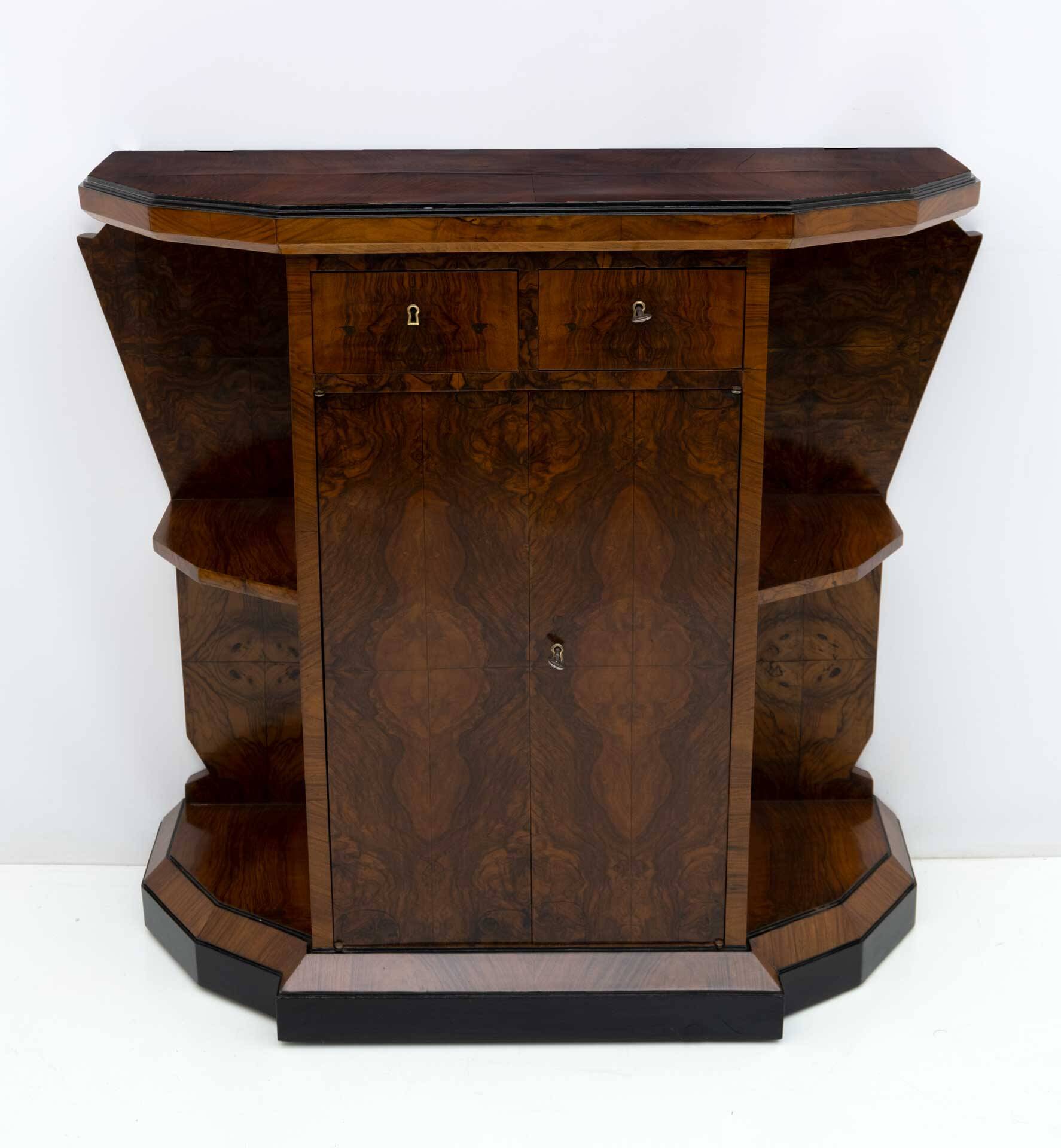 Art Deco Italian Walnut Briar Sideboard with Mirror, Early 20th Century