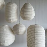 Small Japanese-style natural rattan and linen pendant light in the shape of a drop H40 D35