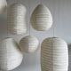 Small Japanese-style natural rattan and linen pendant light in the shape of a drop H40 D35