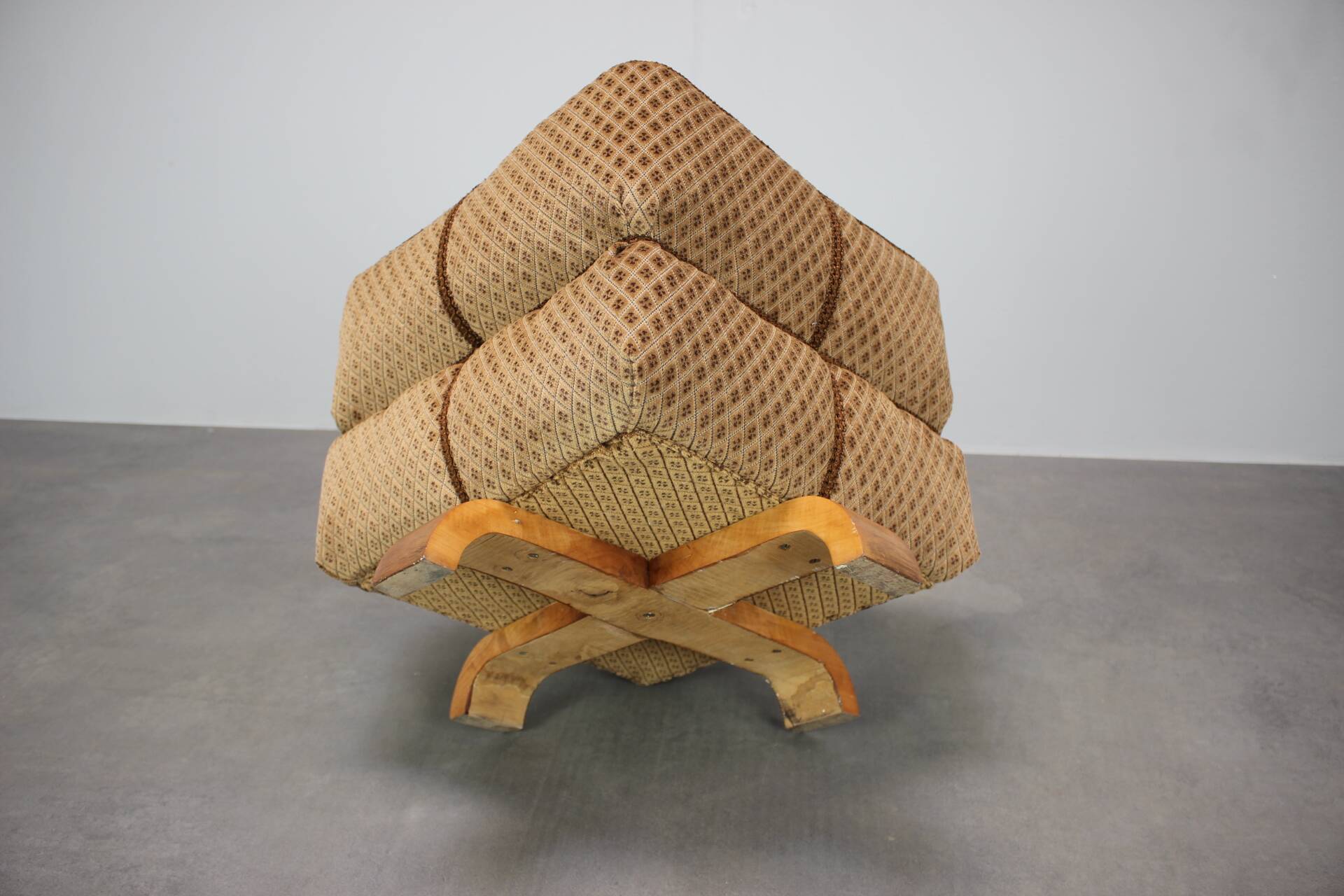Jindřich Halabala stool in Art Deco velvet, Czechoslovakia, 1930s.