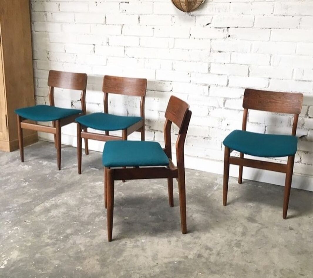 Scandinavian teak and duck blue chairs