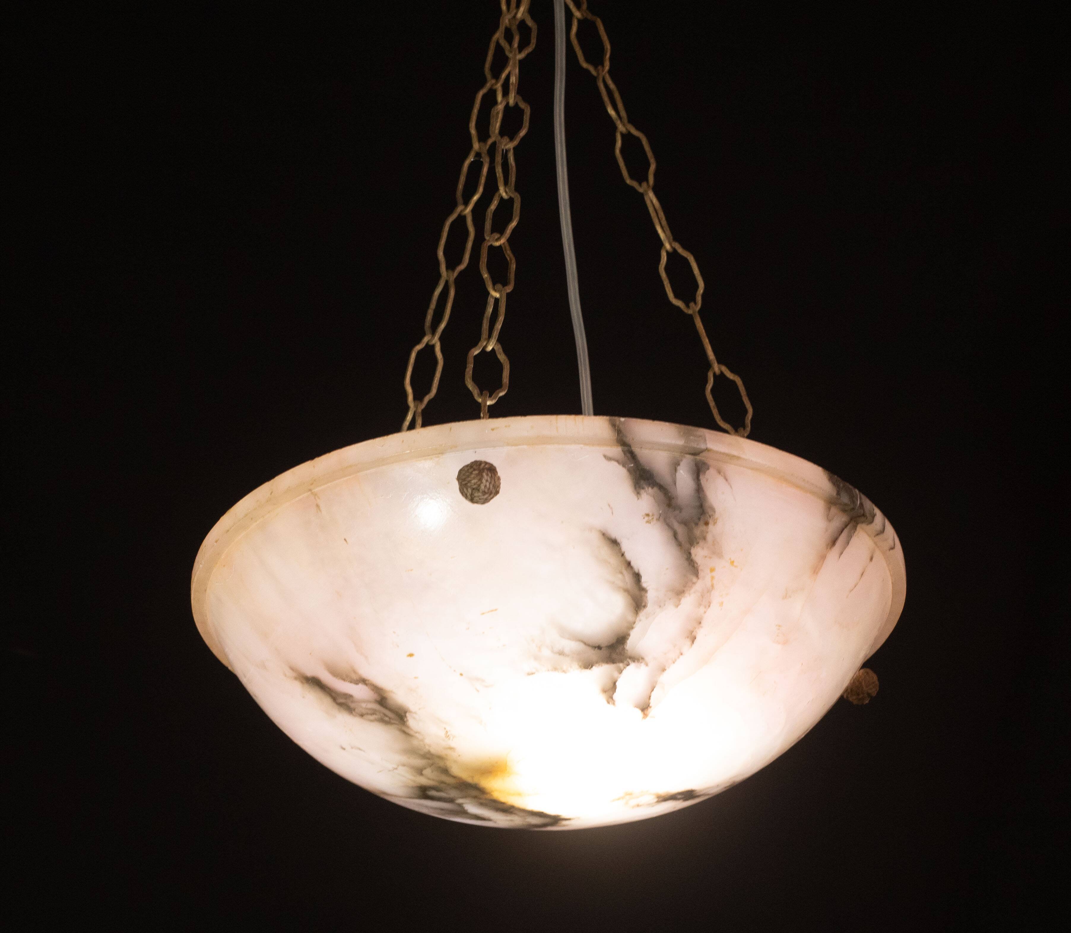 Art Decò Albaster white and pink chandelier, 1950s