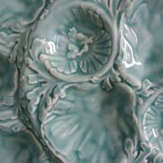 Turquoise barbotine oyster dish Gien France